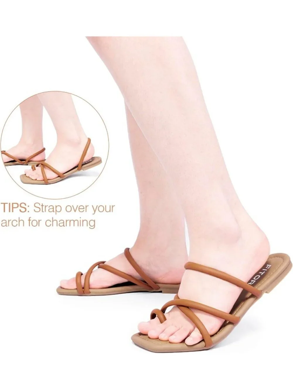 Women's Brown Summer Flat Toe Ring Thong Open Toe Cross Strap Fashion Shoes